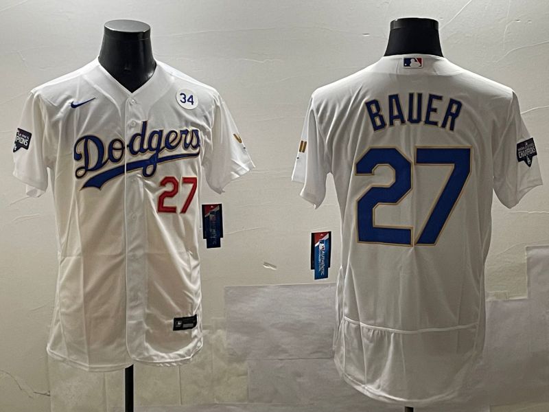 Men Los Angeles Dodgers #27 Bauer White Gold Elite 2025 Nike MLB Jersey style 7->los angeles dodgers->MLB Jersey